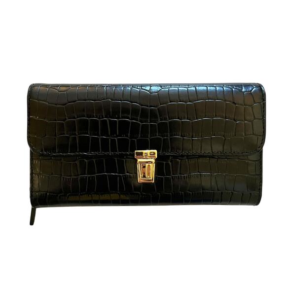 NWOT Etienne Aigner Vintage Black Croc-Embossed Leather Clutch Checkbook Wallet - Picture 9 of 9
